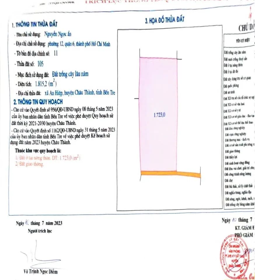 Bán đất 2879,5m2 quy hoạch tại An Hiệp, Bến Tre