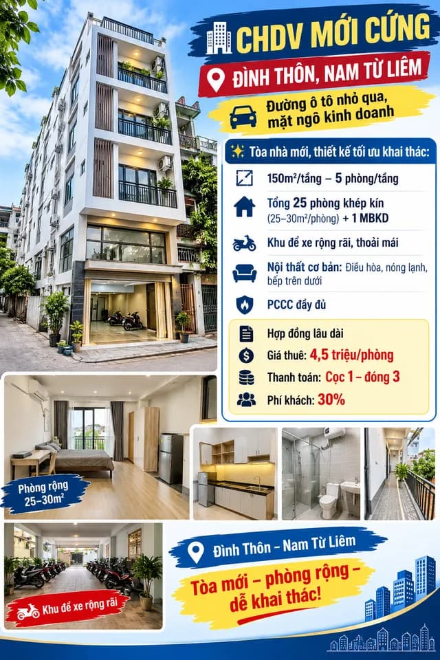 Cho thuê toà CHDV mới cứng 150m2 tại Từ Liêm, Hà Nội